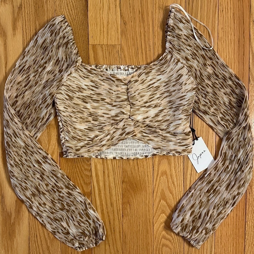 Japna Long Sleeve Crop Top Belly Peasant Shirt Sheer sleeves Y2K Sz S